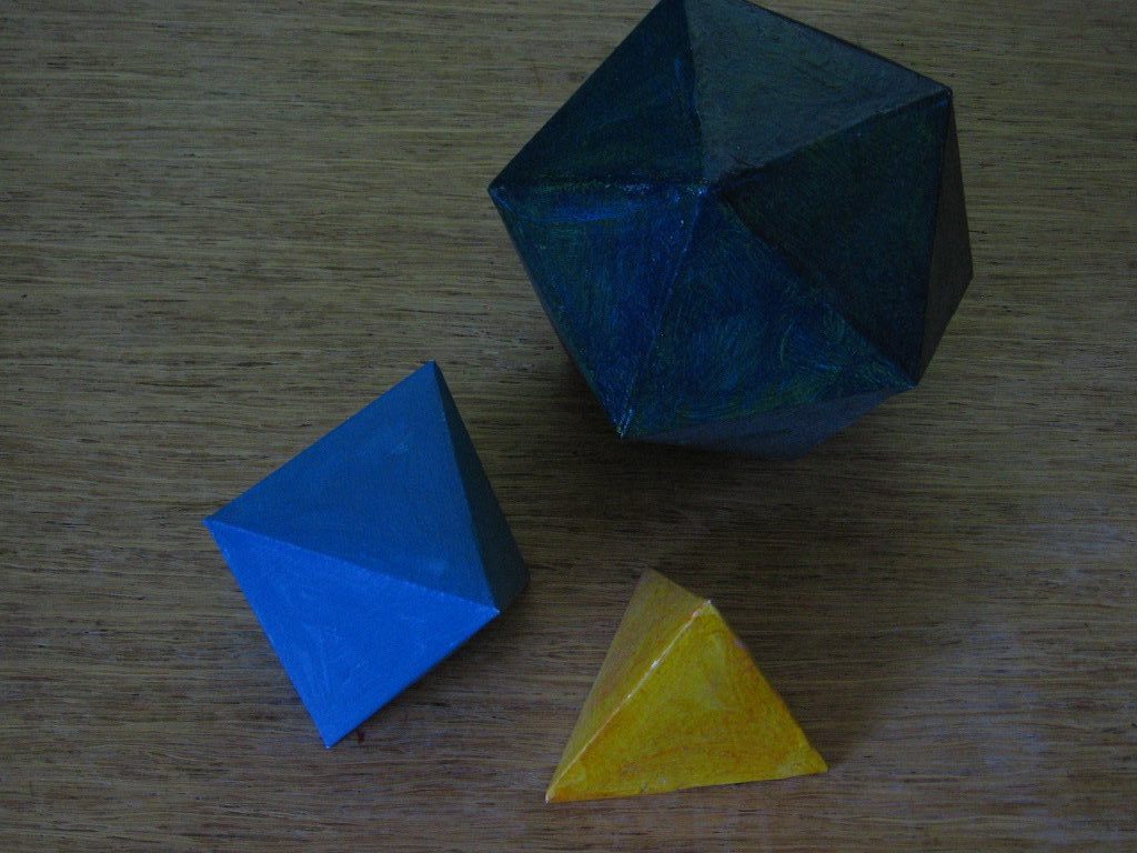 icosahedron, octahedron, tetrahedron models
